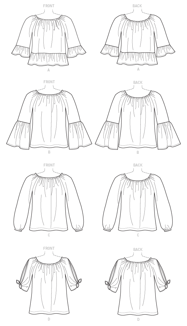 Very loose-fitting pullover top has elastic at neckline, and length and sleeve variations.