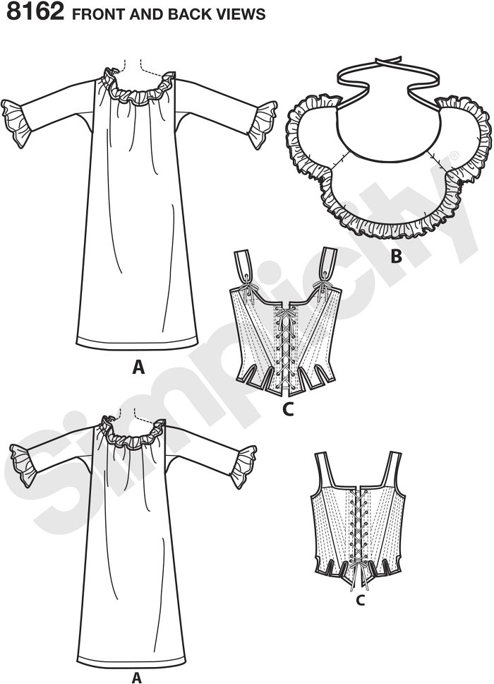 Get the appropriate undergarments for your historical highland costumes with this 18th century undergarments pattern. Pattern includes chemise, bum pad, and lined corset. American Duchess for Simplicity.