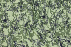 Dusty-green viscose-jersey with navy lineart-flower