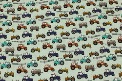 Light mint-green cotton with ca. 3 cm tractors