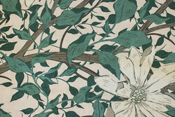 Linen-colored medium-thick cotton with green leaves