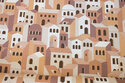 Medium-thick cotton with houses in light-brown colors