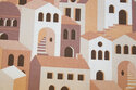 Medium-thick cotton with houses in light-brown colors