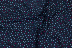 Navy cotton with 6 mm dots in dove-blue and red-purple
