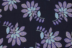 Navy cotton-jersey with ca. 10 cm big light blue flowers