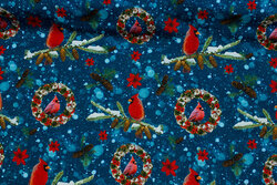 Blue cotton-jersey with birds and grangrene