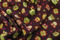 Brown cotton with cute green-red-orange owls