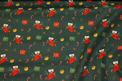 Dark green christmas-cotton with socks and presents