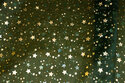 Dark green, transparent organza with 1-1½ cm gold stars