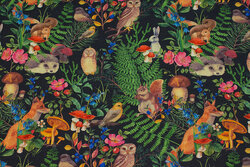 Deep dark blue cotton-jersey with forest-animals