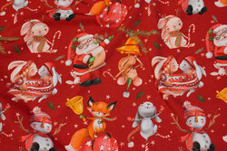 Red christmas jersey with elfs and fun animals
