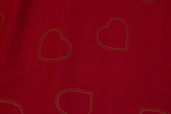 Red table cloths-cotton with discrete gold-hearts